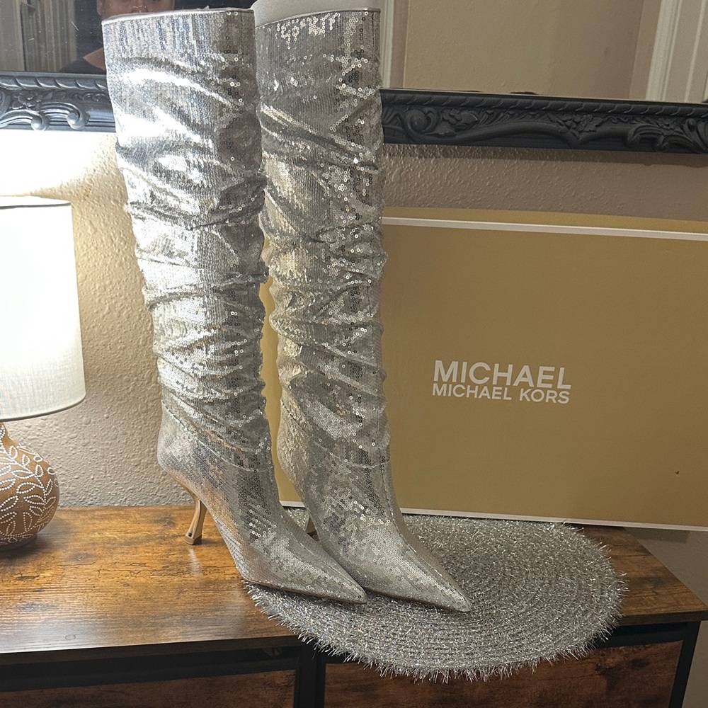 Michael Kors Glittering Silver Heeled Boots